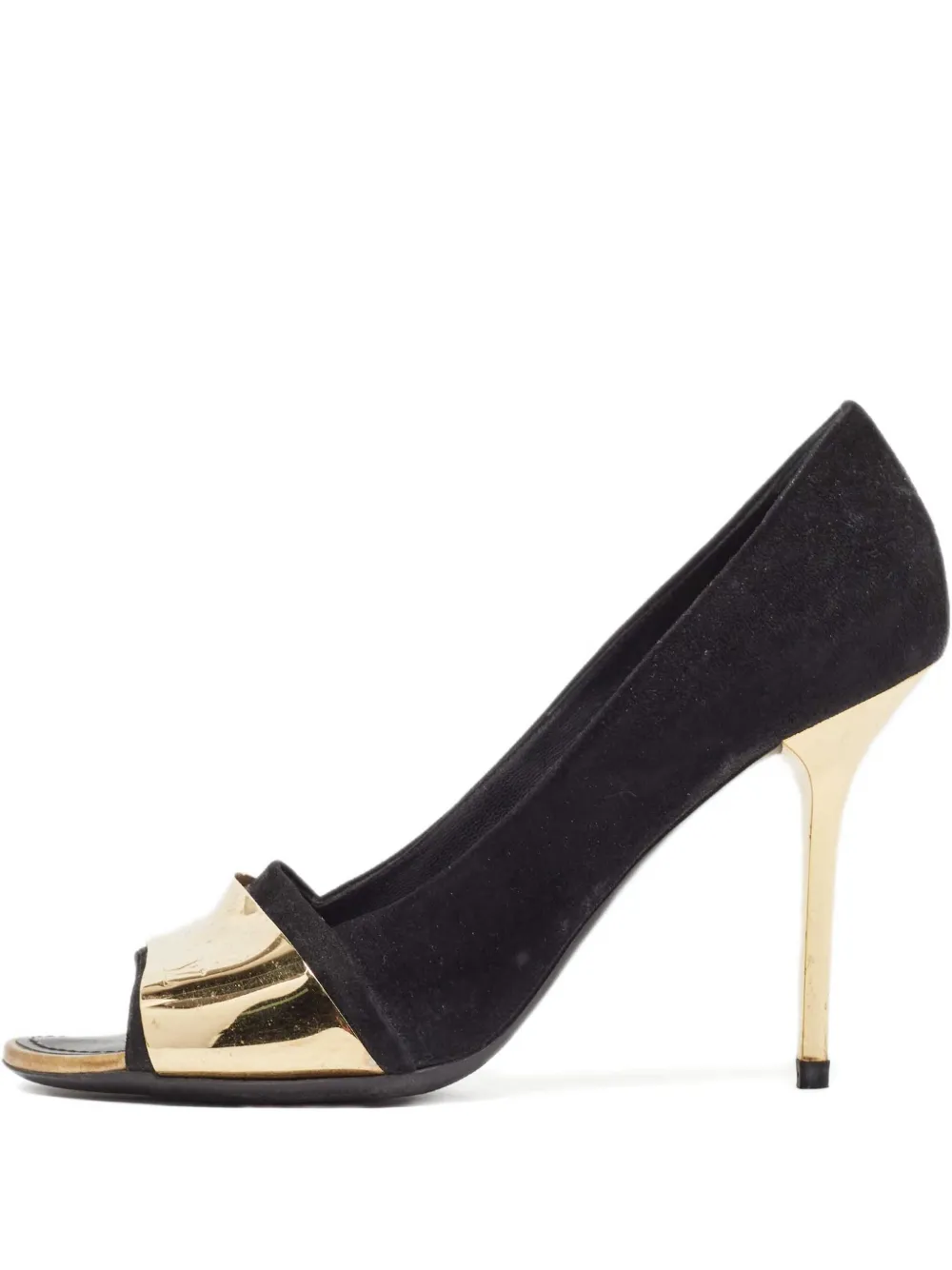 suede gold pumps