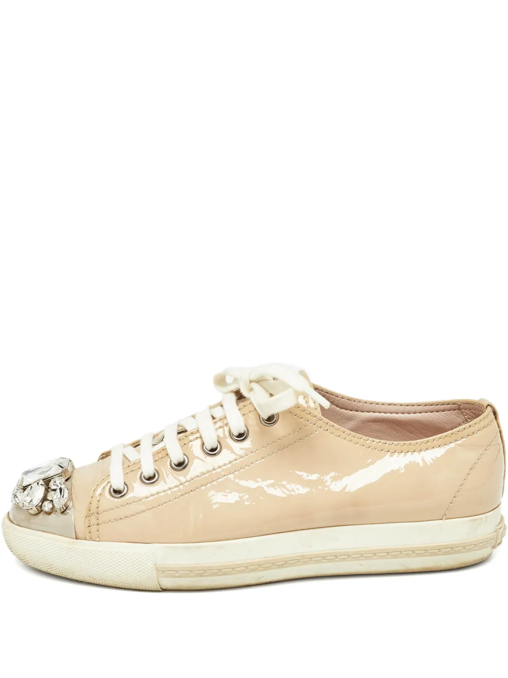 Miu Miu Pre-Owned patent-leather crystal-embellished sneakers | Neutrals | Image 1