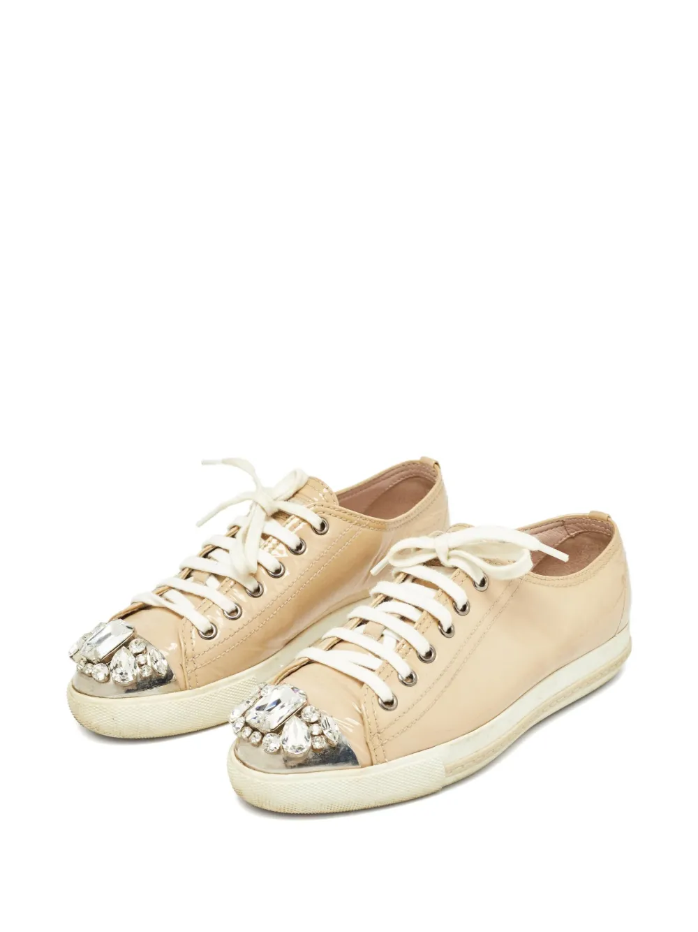 Miu Miu Pre-Owned patent-leather crystal-embellished sneakers | Low-Tops | Image 2