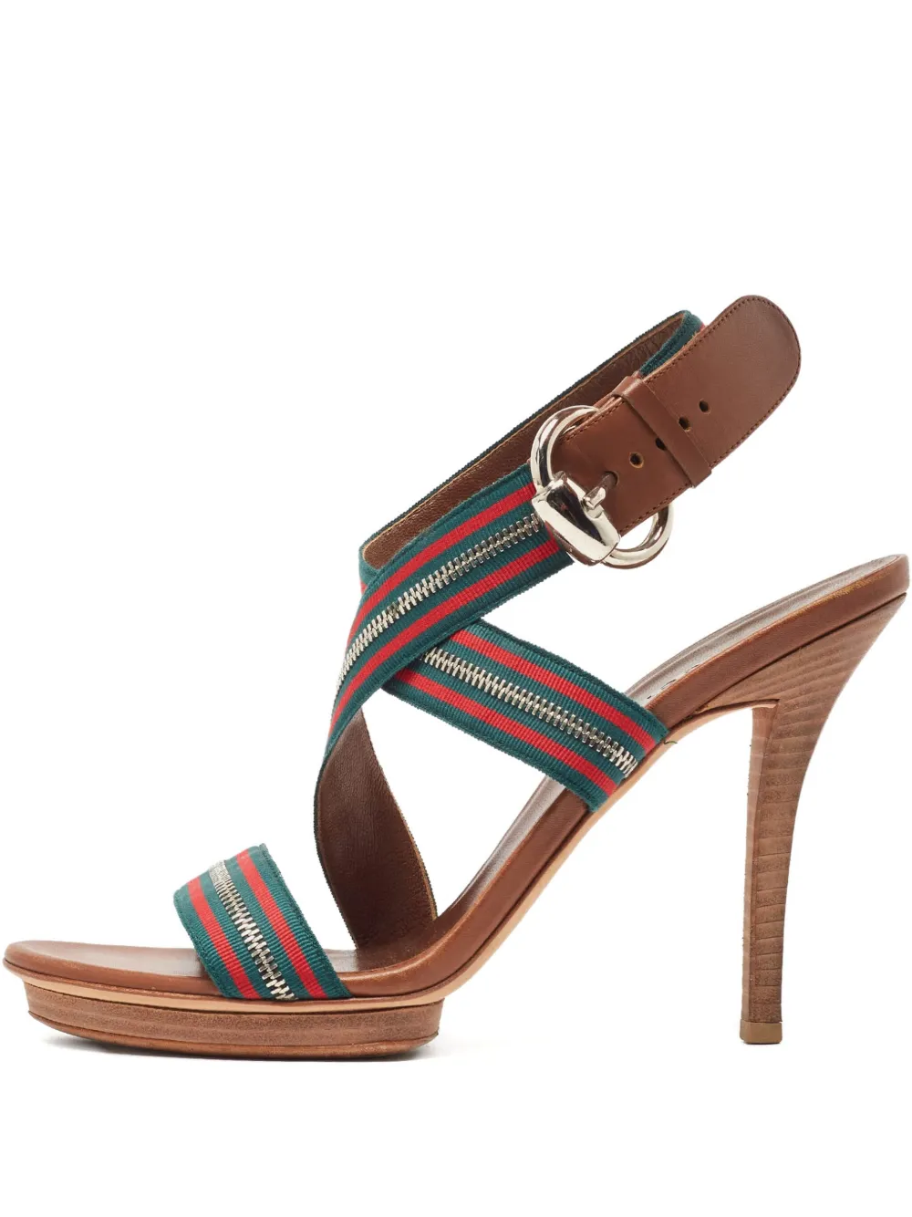 Gucci Pre-Owned zipper striped sandals - ブラウン Gucci Pre-Owned zipper striped sandals - ブラウン