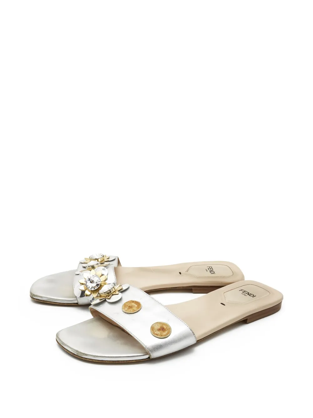 Fendi Pre-Owned Sandalen met bloemenapplicatie - Zilver