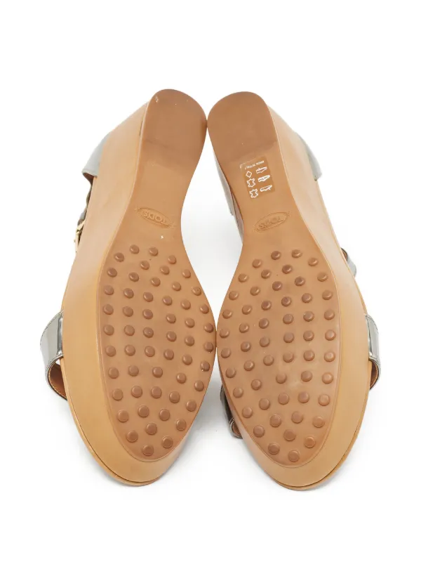 Tod's Vintage Pre-Owned 80mm Leather Platform Sandals Silver