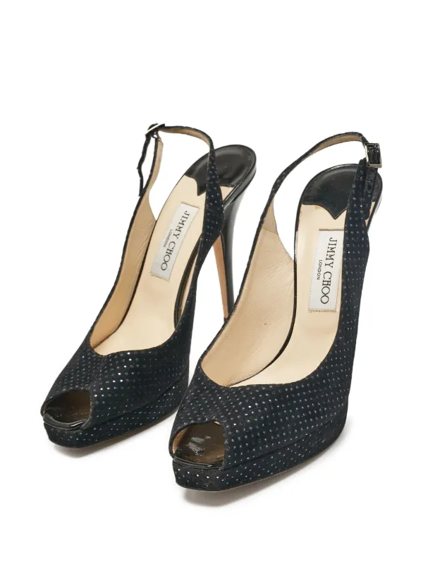 ジミーチュウ ブラックサテン ラインストーン パンプス Jimmy Choo Pre-Owned ラインストーン パンプス 130mm