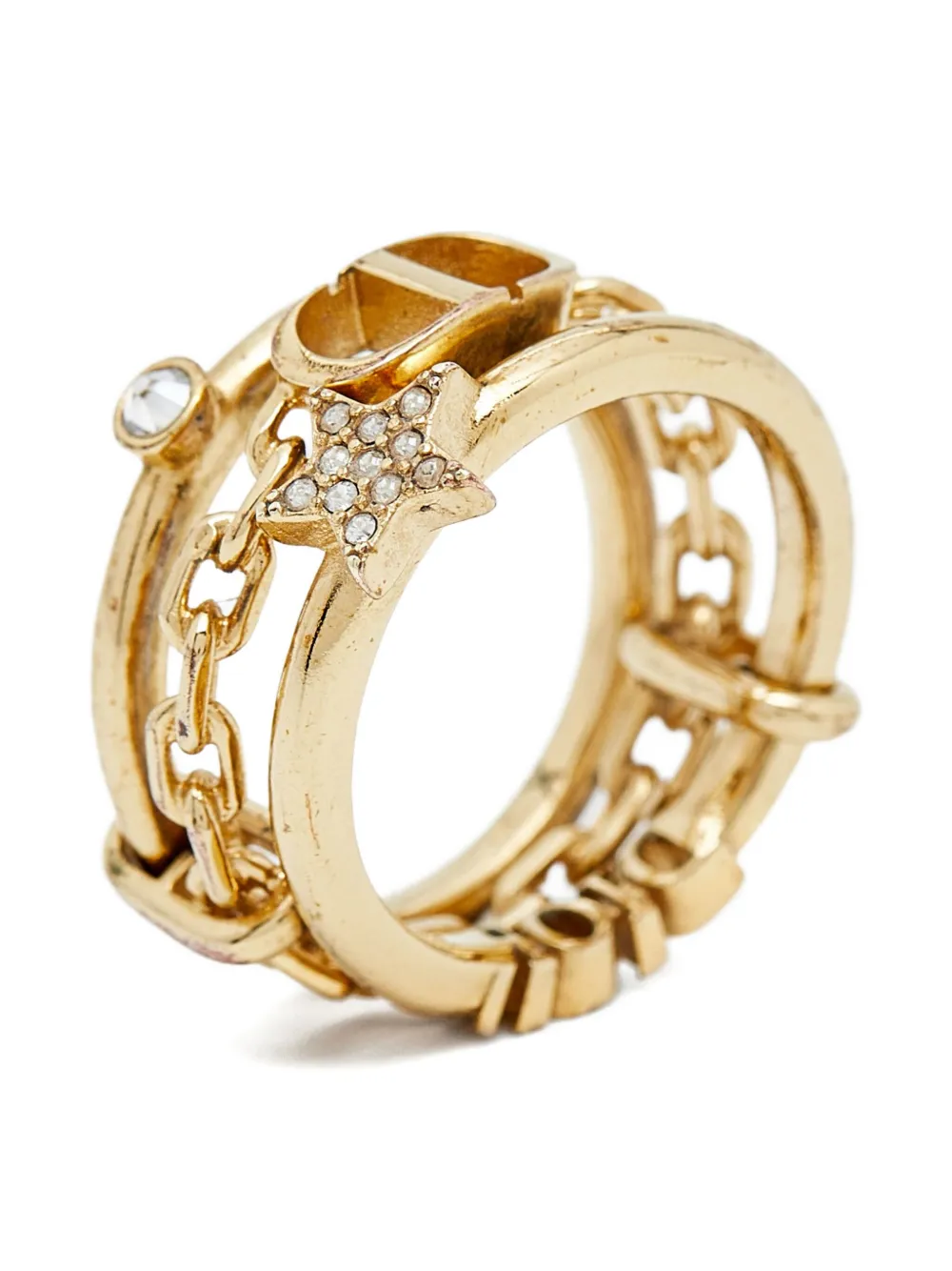Christian Dior Pre-Owned crystal-embellished ring - メタリック Christian Dior Pre-Owned crystal-embellished ring - メタリック