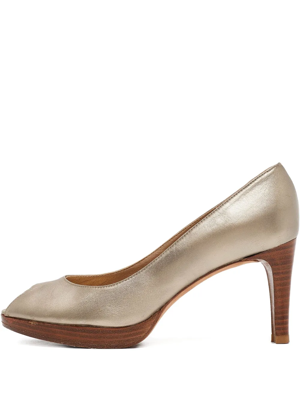 Stuart Weitzman pre-owned leather peep-toe pumps | Gold | Image 1