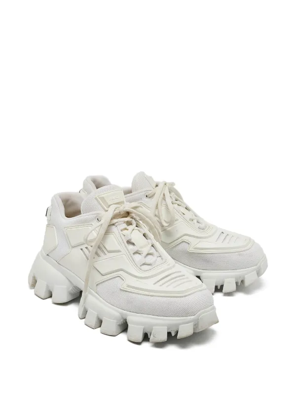 PRADA ホワイト レースアップ スニーカー Prada Pre-Owned レースアップ スニーカー | ホワイト | FARFETCH JP