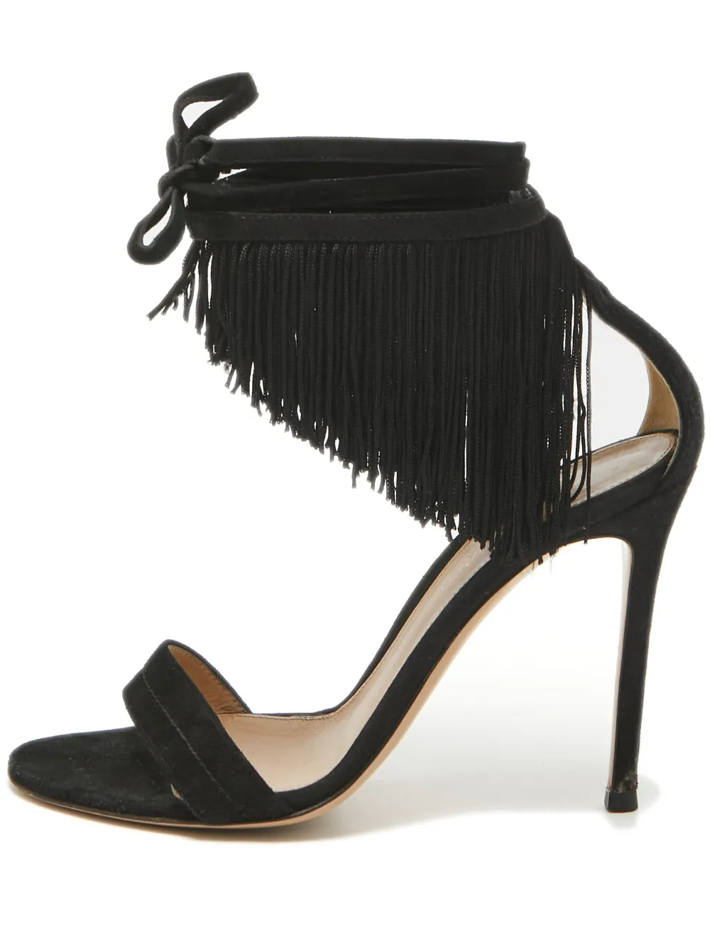 Pre-owned Gianvito Rossi  100mm Olivia Fringe-embellished Sandals In Black