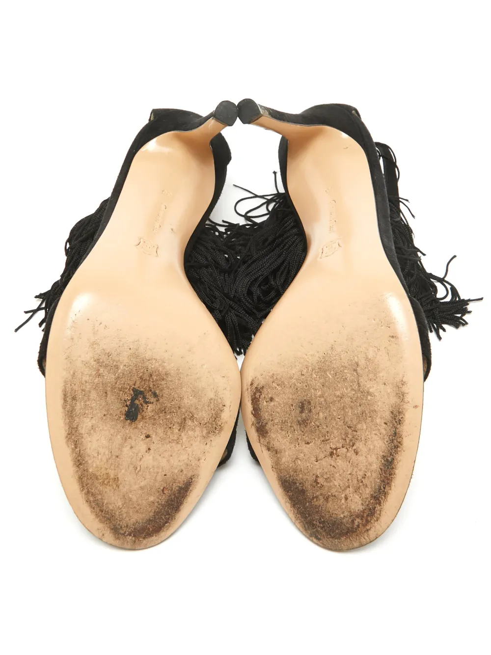 Pre-owned Gianvito Rossi  100mm Olivia Fringe-embellished Sandals In Black