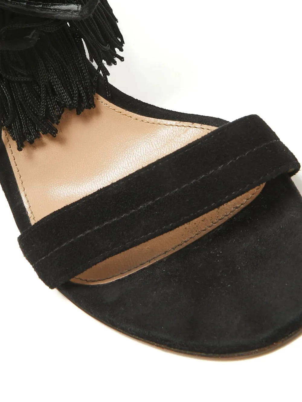 Pre-owned Gianvito Rossi  100mm Olivia Fringe-embellished Sandals In Black