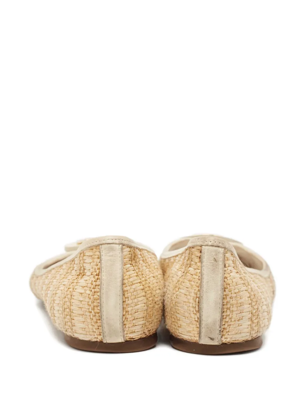 Tory Burch 2023 pre-owned raffia leren ballerina's Beige
