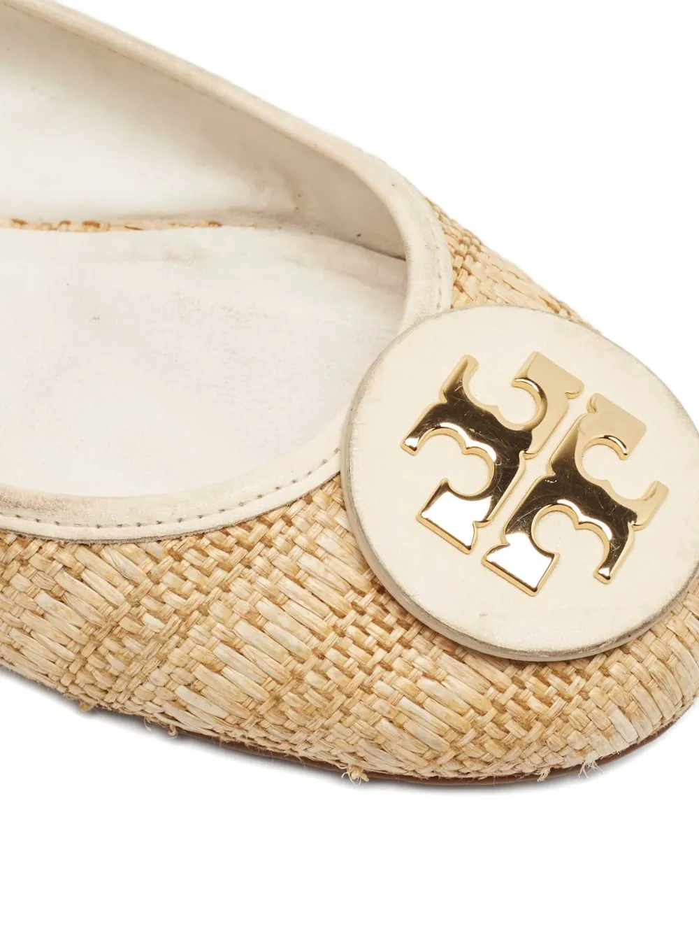 Tory Burch 2023 pre-owned raffia leren ballerina's Beige