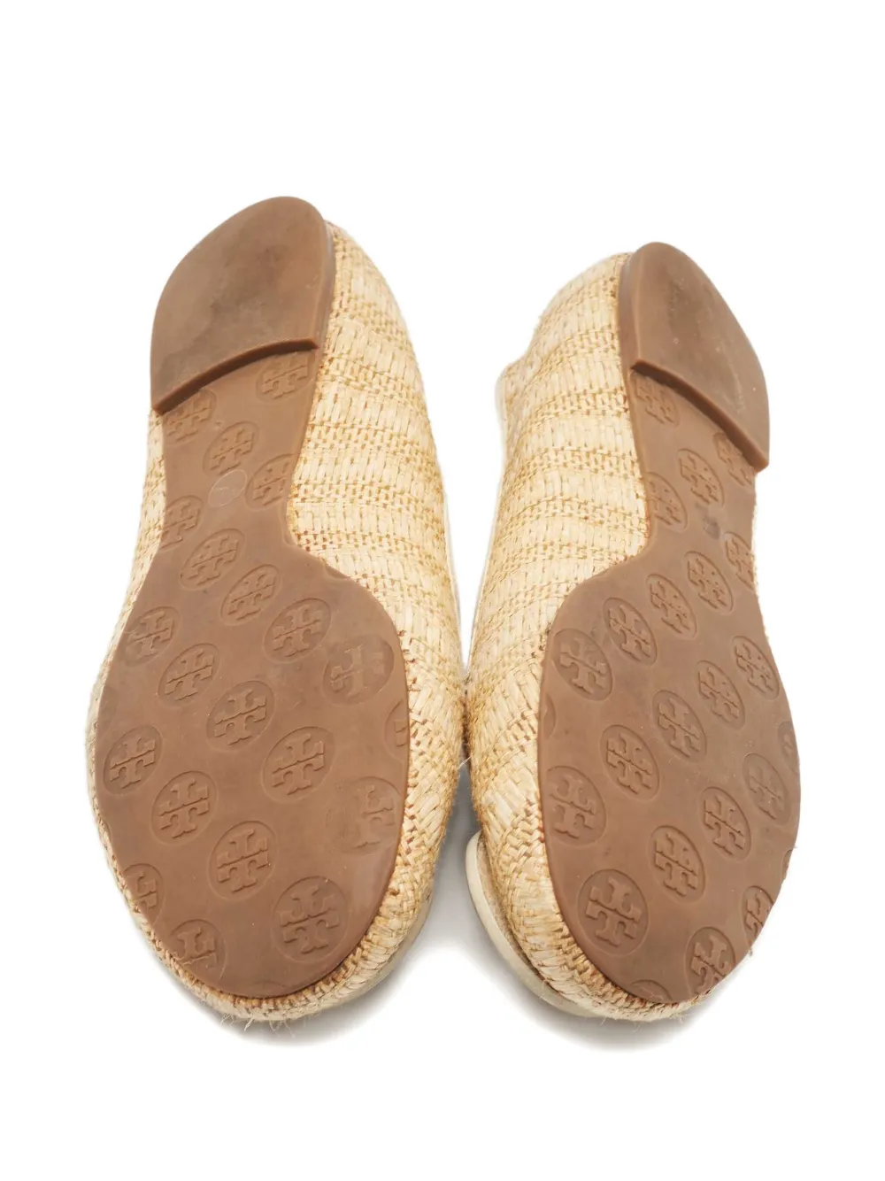 Tory Burch 2023 pre-owned raffia leren ballerina's Beige