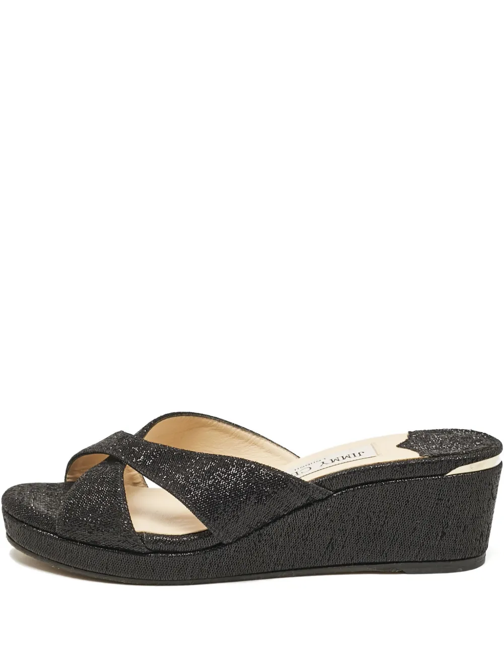 Jimmy Choo Pre-Owned cross strap wedge sandals - ブラック Jimmy Choo Pre-Owned cross strap wedge sandals - ブラック