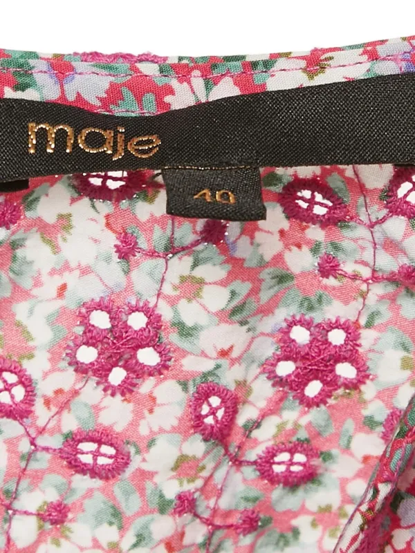 maje pink floral dress Maje Pink Floral Print Crinkled Crepe Ruffled Mini Dress M