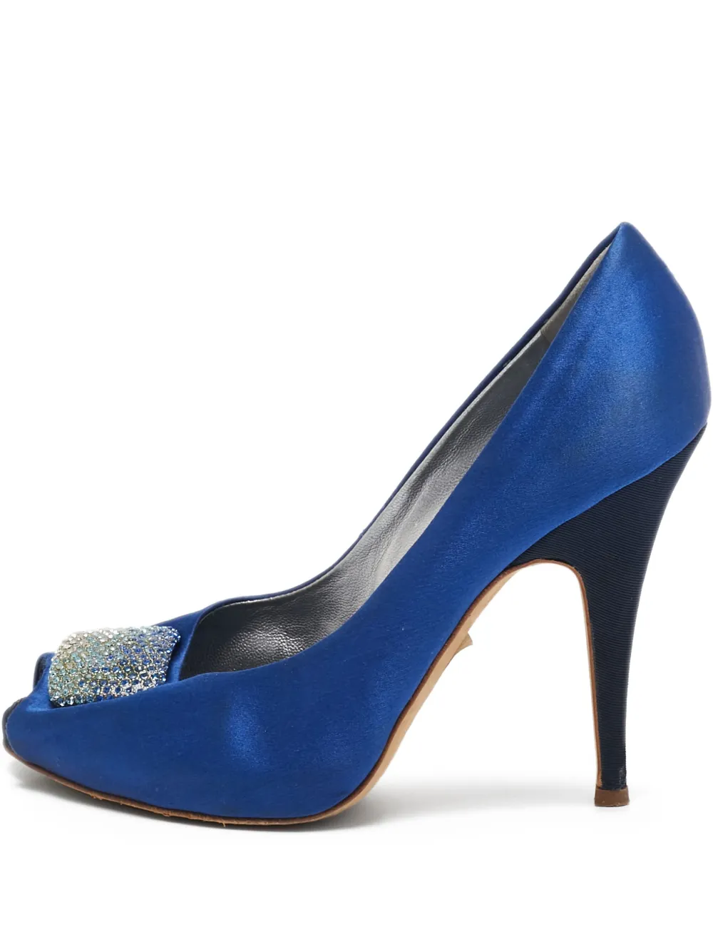 pre-owned 110mm satin peep-toe pumps