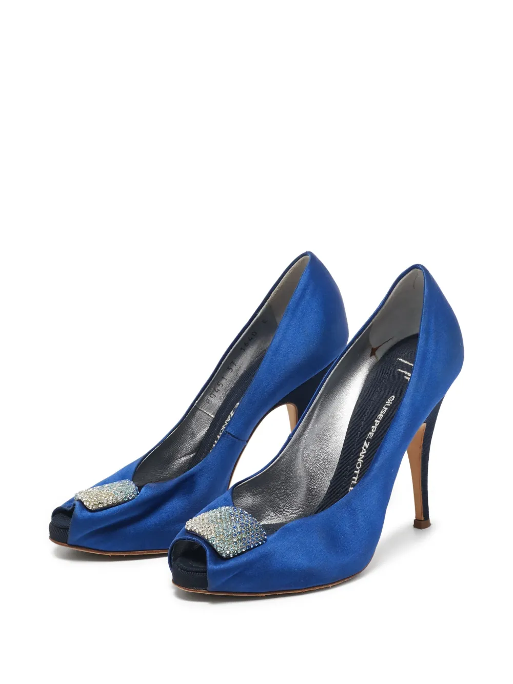 Giuseppe Zanotti Vintage Pre-owned 110 mm satijnen pumps met open neus - Blauw