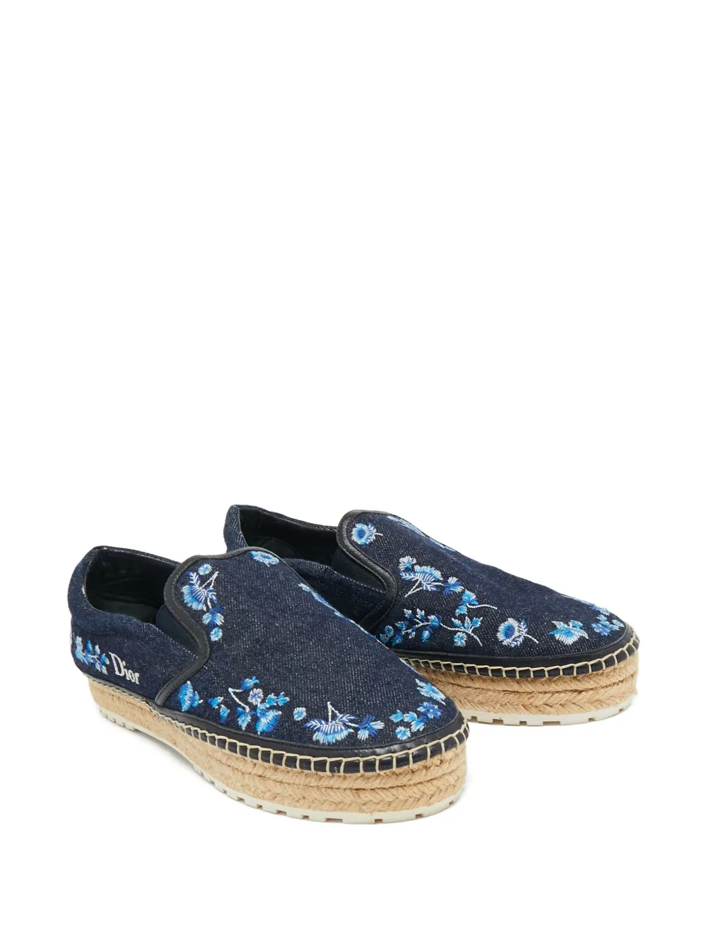 Christian Dior Pre-Owned Denim espadrilles met borduurwerk - Blauw
