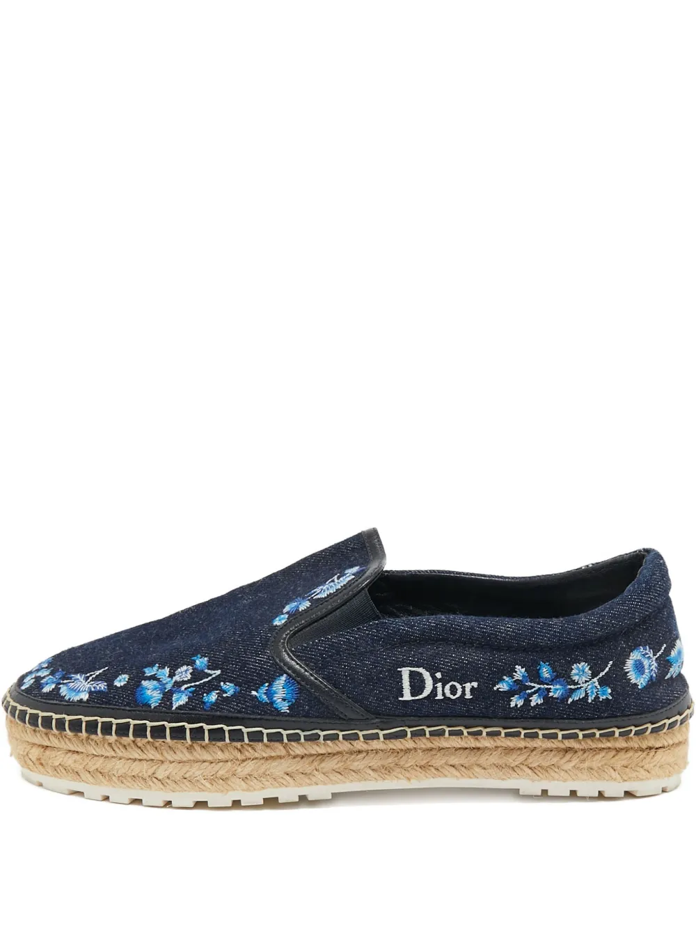 Pre-owned Dior Denim Embroidered Espadrilles