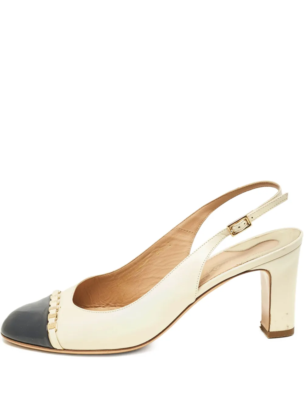 Ferragamo Pre-Owned 45mm contrast-toecap slingback pumps | Neutrals | Image 1