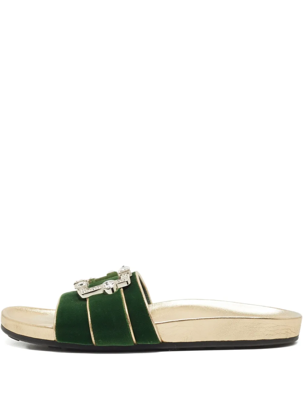 Prada Pre-Owned crystal-buckle velvet flat sandals | Green | Image 1