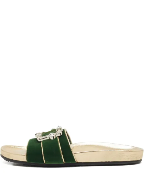Prada Pre-Owned crystal-buckle velvet flat sandals