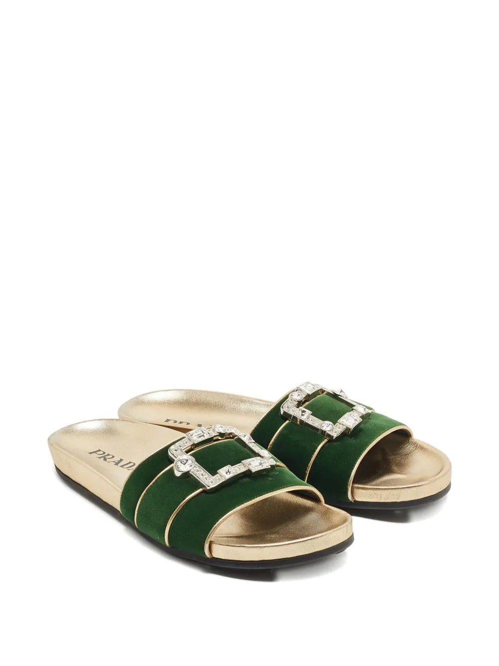 Prada Pre-Owned crystal-buckle velvet flat sandals | Image 2