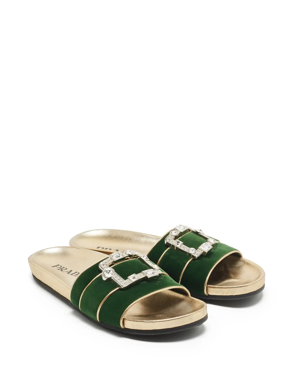 Prada Pre-Owned Fluwelen sandalen met kristallen gesp - Groen