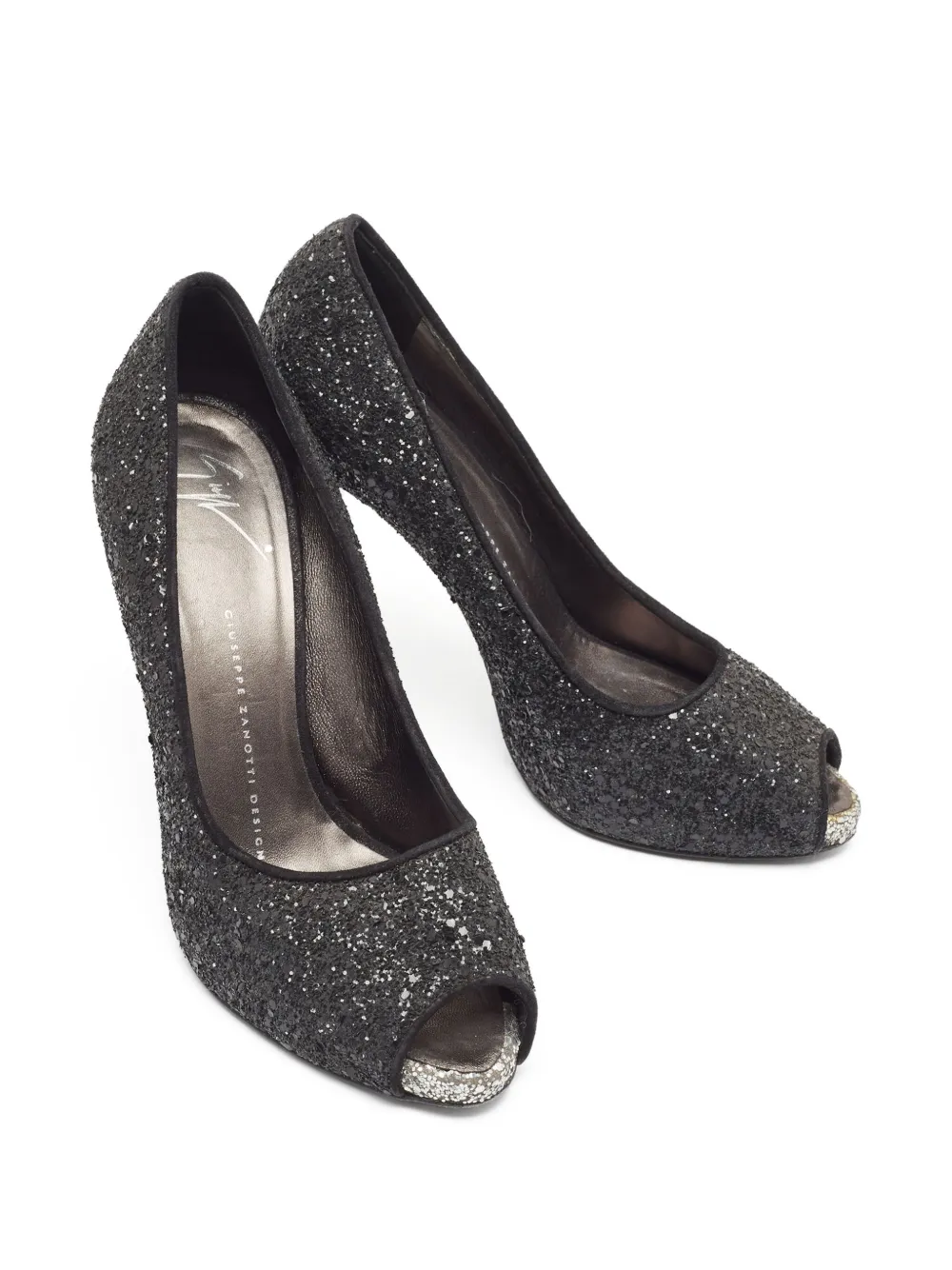 Giuseppe Zanotti Vintage 100 mm Glitter pumps met open neus - Zwart