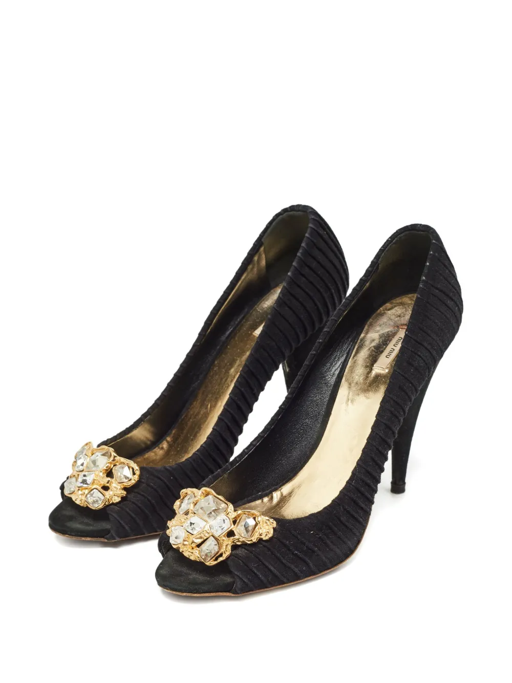 Miu Miu Pre-Owned 120 mm pumps verfraaid met kristallen en open neus - Zwart