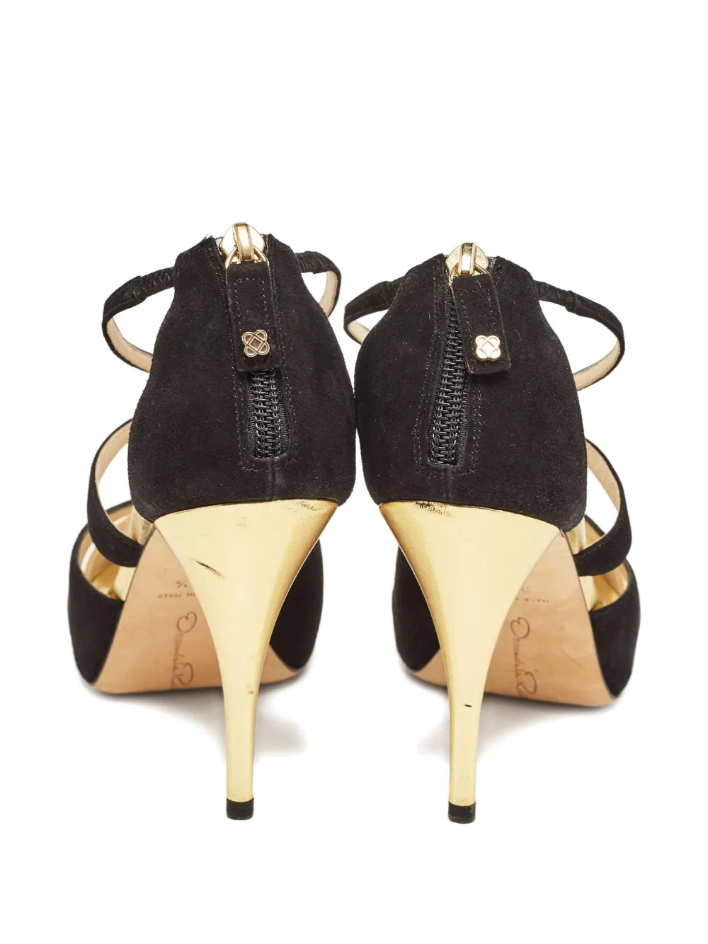 Pre-owned Oscar De La Renta 110mm T-strap Metallic-effect Sandals
