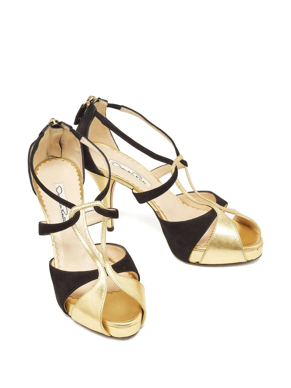 Pre-owned Oscar De La Renta 110mm T-strap Metallic-effect Sandals