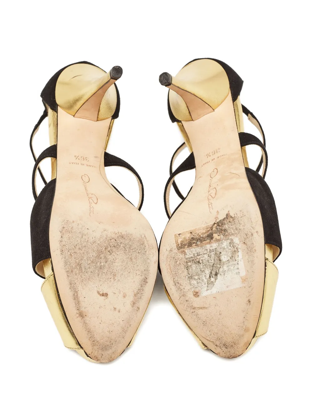Pre-owned Oscar De La Renta 110mm T-strap Metallic-effect Sandals