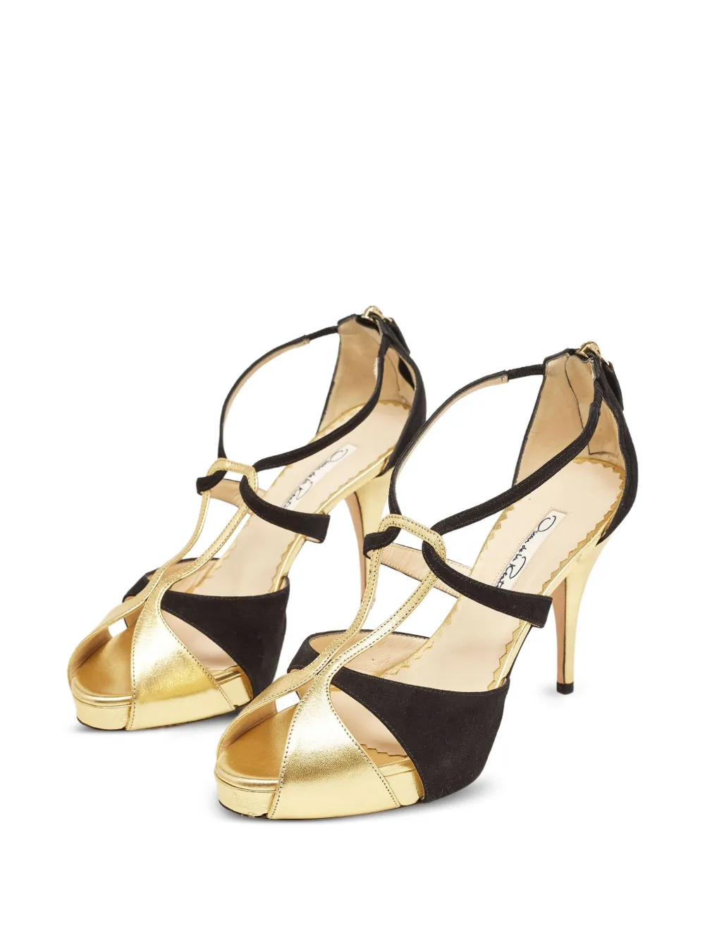 Oscar de la Renta Pre-Owned 110mm T-strap metallic-effect sandals | Image 2