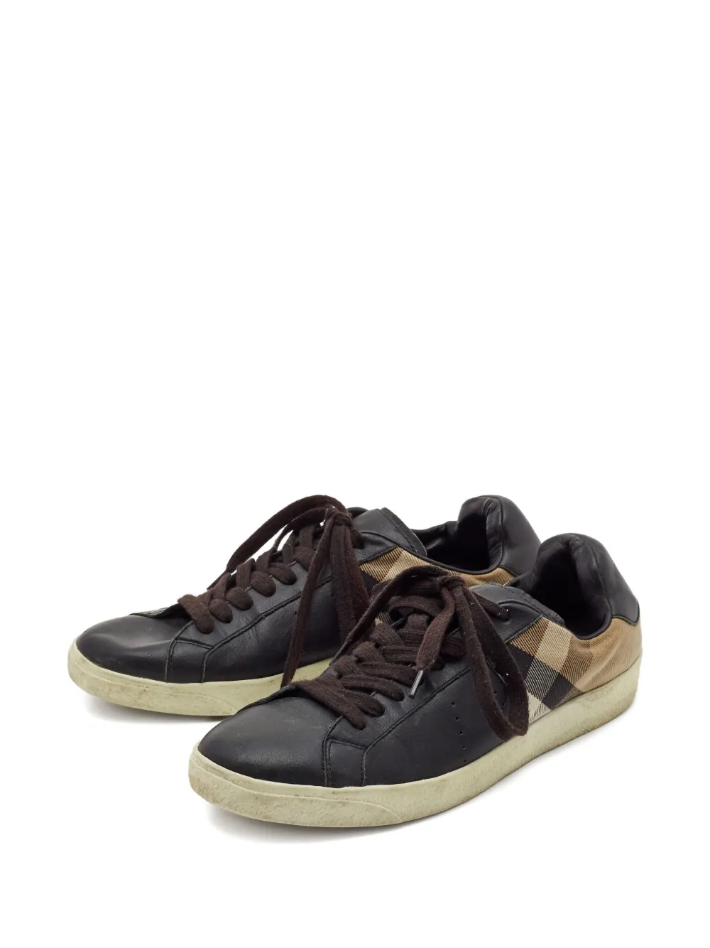 Burberry Pre-Owned Geruite leren sneakers - Zwart