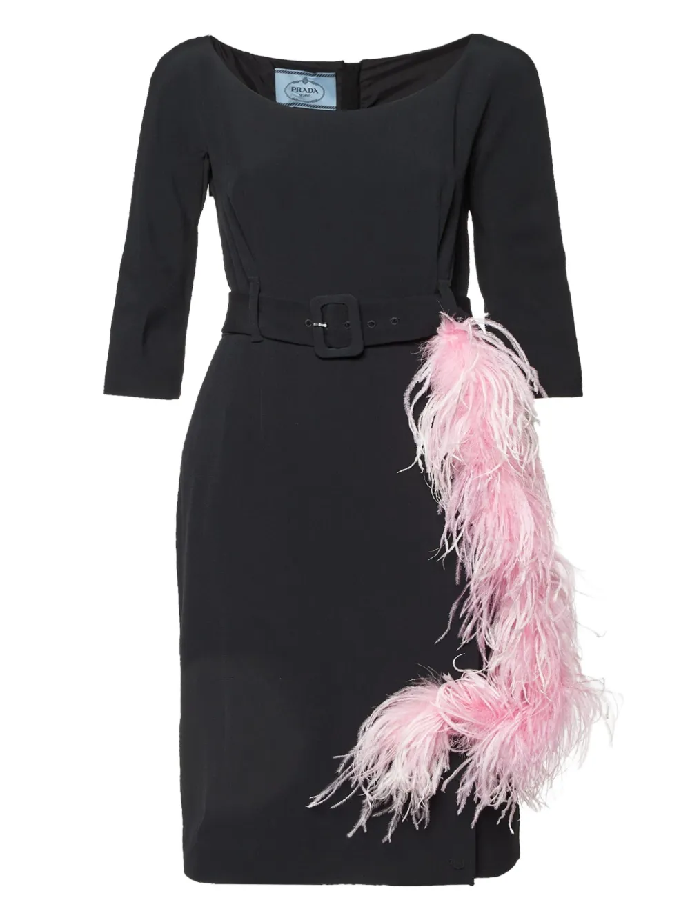 Prada Pre-Owned vestido midi con detalle de plumas | negro | Image 1