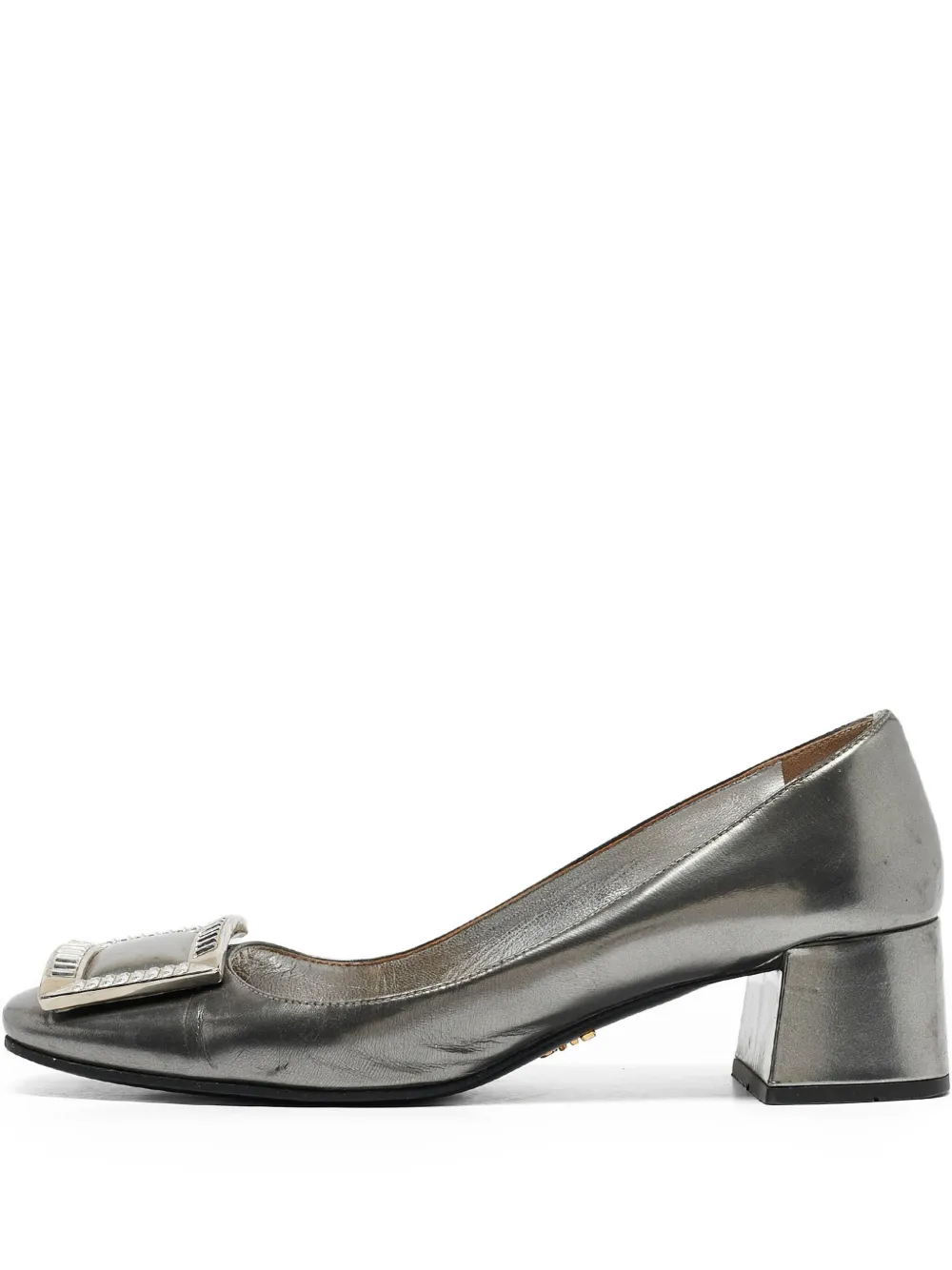 Prada Pre-Owned 50mm statement-plaque pumps | Silver | Image 1