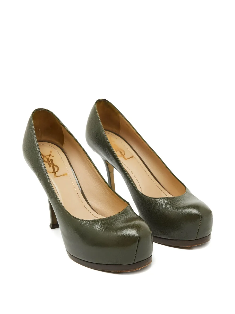 Pre-owned Saint Laurent 105mm Leather Platform Pumps