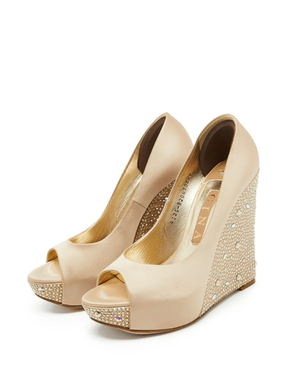 Gina pre-owned 125mm satin peep-toe wedge heels | Image 2