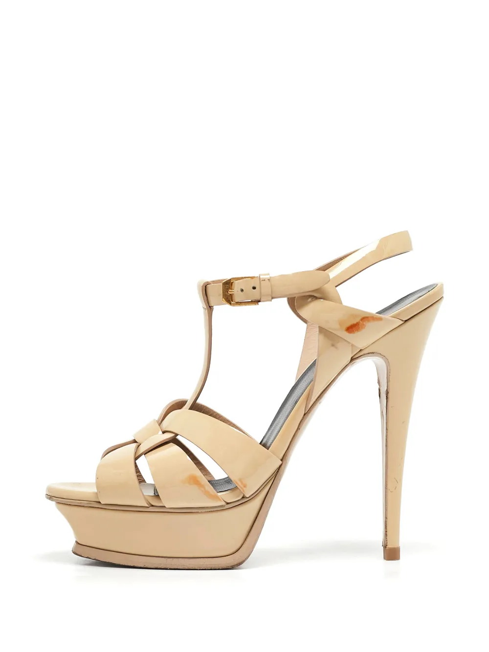 SAINT LAURENT Pre-owned 140mm Patent-finish Sandals In Neutral