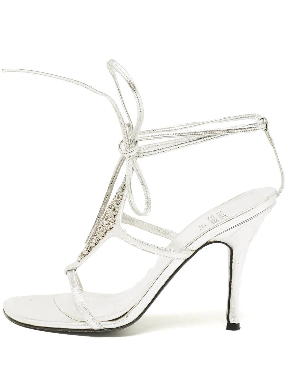 Pre-owned Stuart Weitzman 95mm Rhinestone-embellished Ankle-strap Sandals In Silver