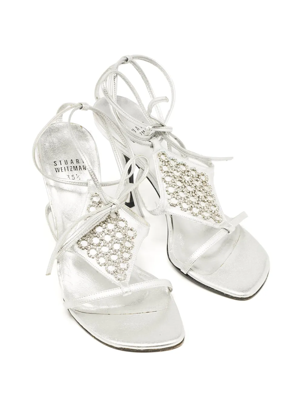 Pre-owned Stuart Weitzman 95mm Rhinestone-embellished Ankle-strap Sandals In Silver
