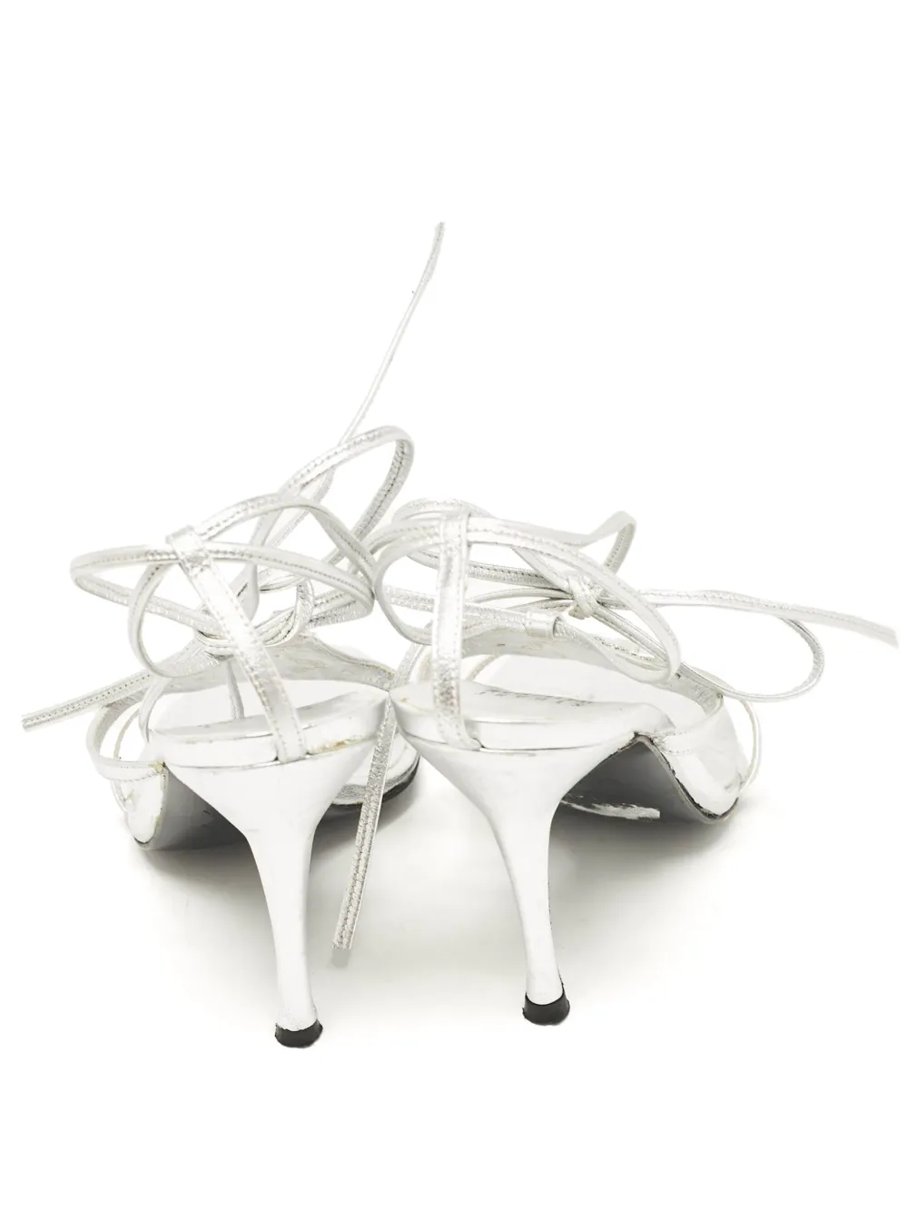 Pre-owned Stuart Weitzman 95mm Rhinestone-embellished Ankle-strap Sandals In Silver