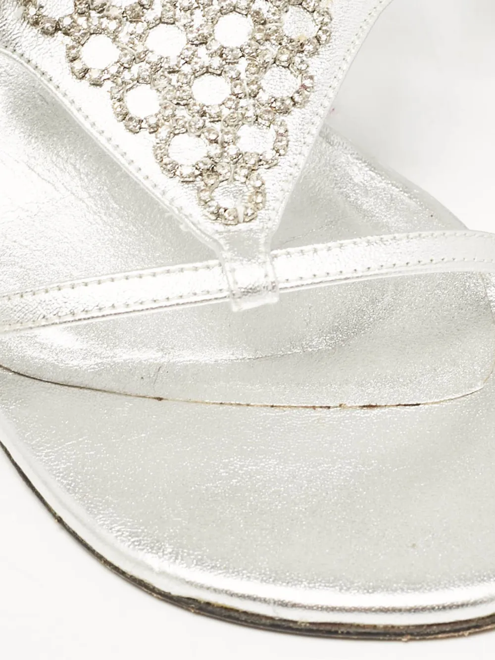 Pre-owned Stuart Weitzman 95mm Rhinestone-embellished Ankle-strap Sandals In Silver