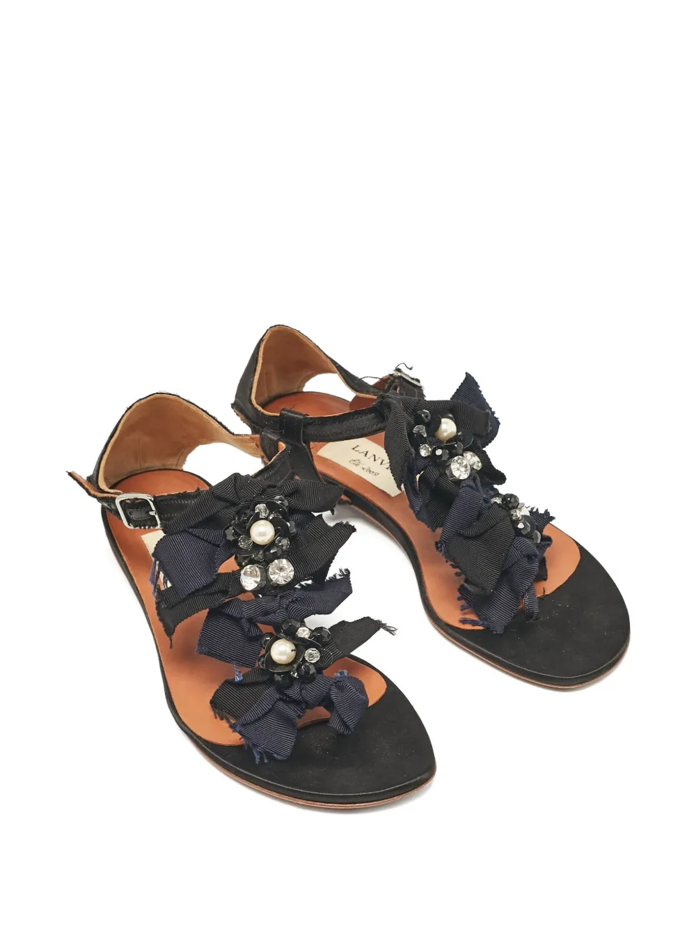 Lanvin Pre-Owned Sandalen verfraaid met lint - Zwart