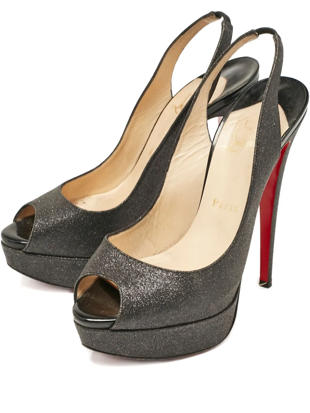 Christian Louboutin Pre-Owned Lady Peep 155mm グリッターパンプス - グレー Christian Louboutin Pre-Owned Lady Peep 155mm グリッターパンプス - グレー