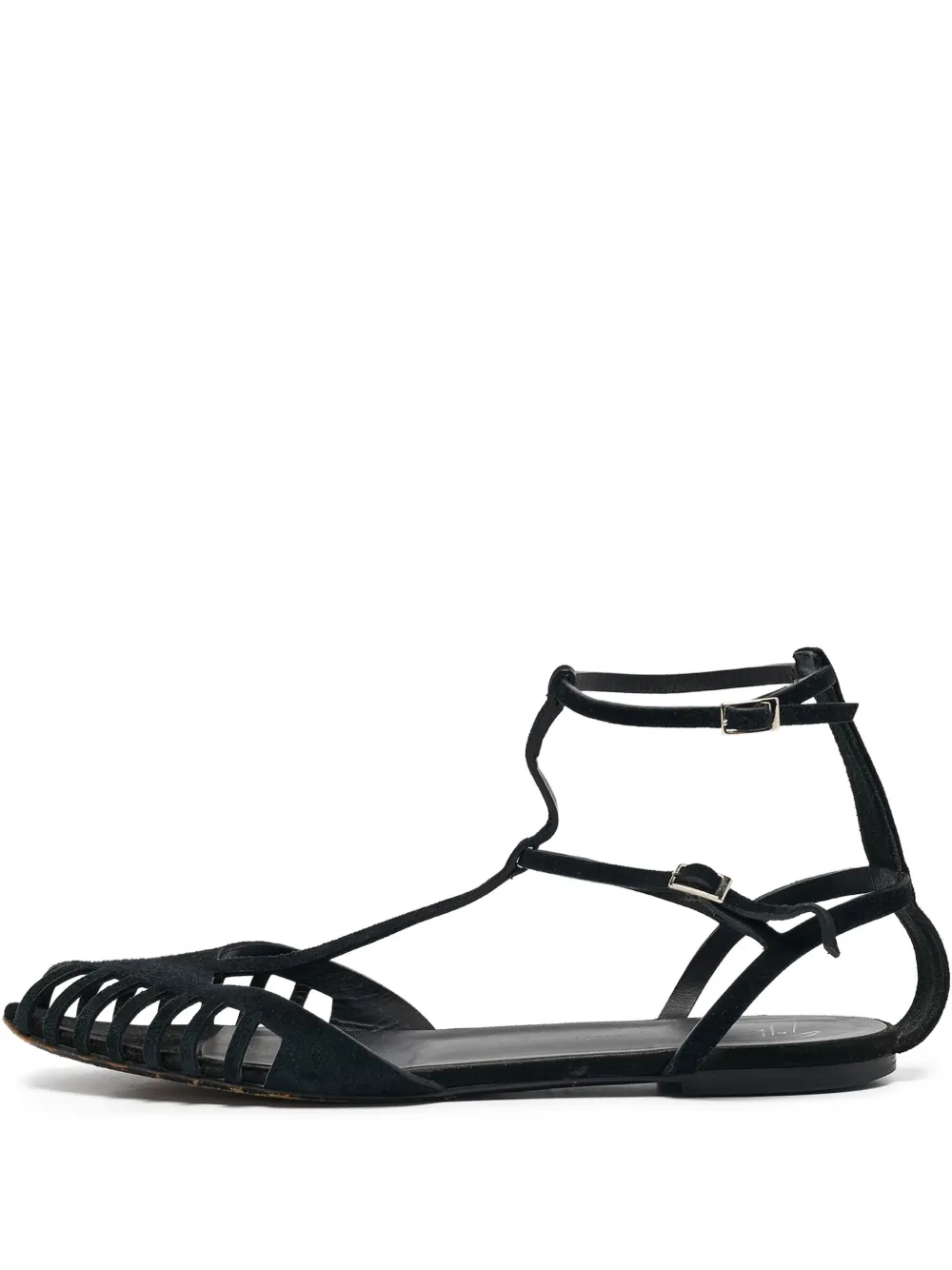 Pre-owned Giuseppe Zanotti Vintage Strappy Cut-out Flat Sandals In Black