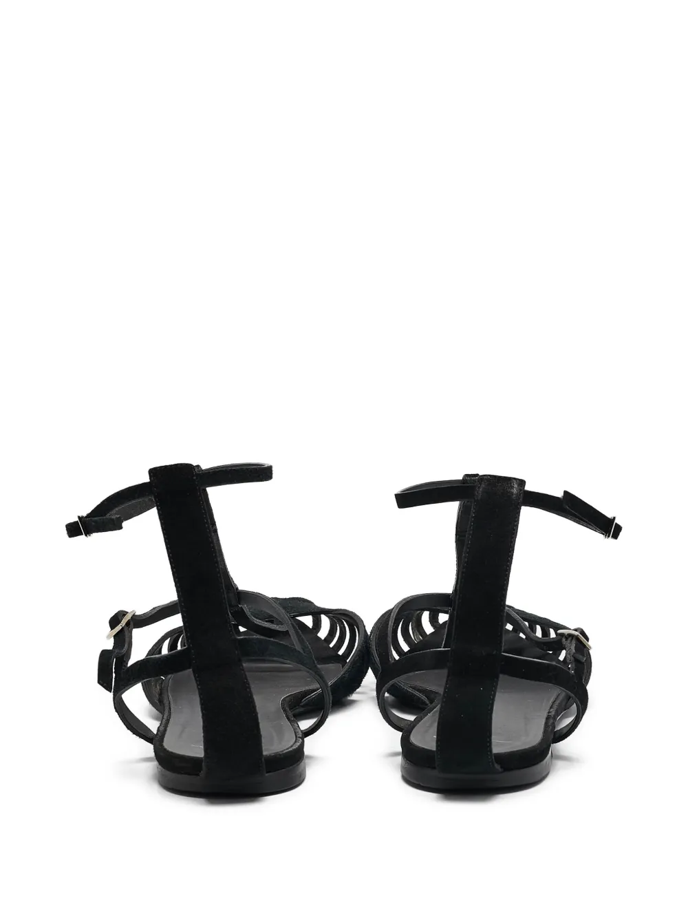 Pre-owned Giuseppe Zanotti Vintage Strappy Cut-out Flat Sandals In Black