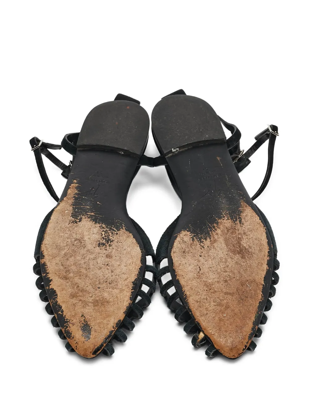 Pre-owned Giuseppe Zanotti Vintage Strappy Cut-out Flat Sandals In Black