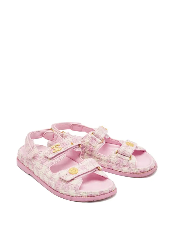 CHANEL ピンク ツイード サンダル