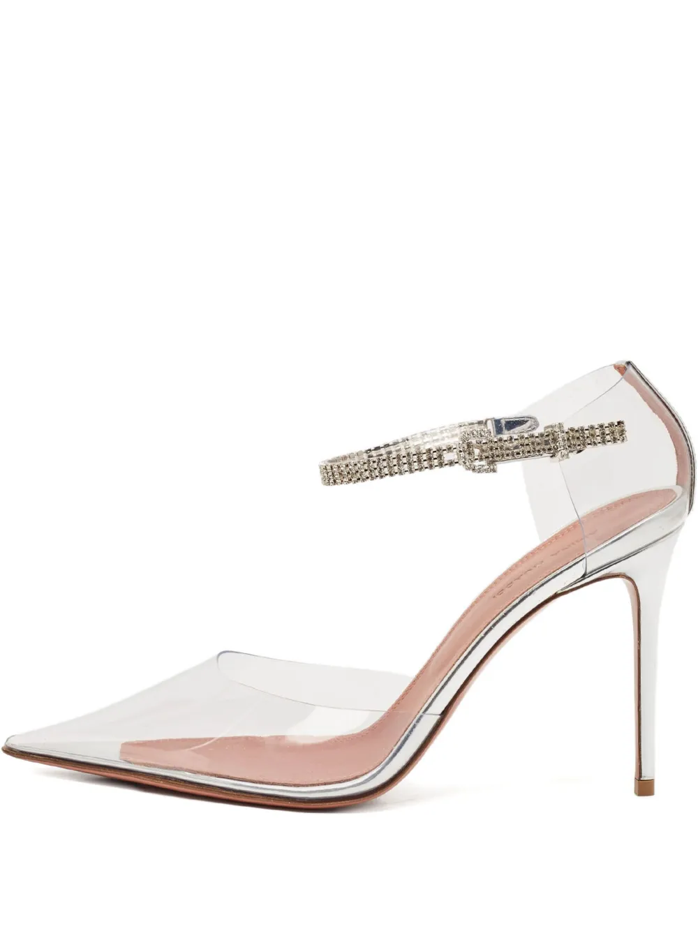 Amina Muaddi pre-owned 100mm crystal-embellished ankle-strap pumps - Argento
